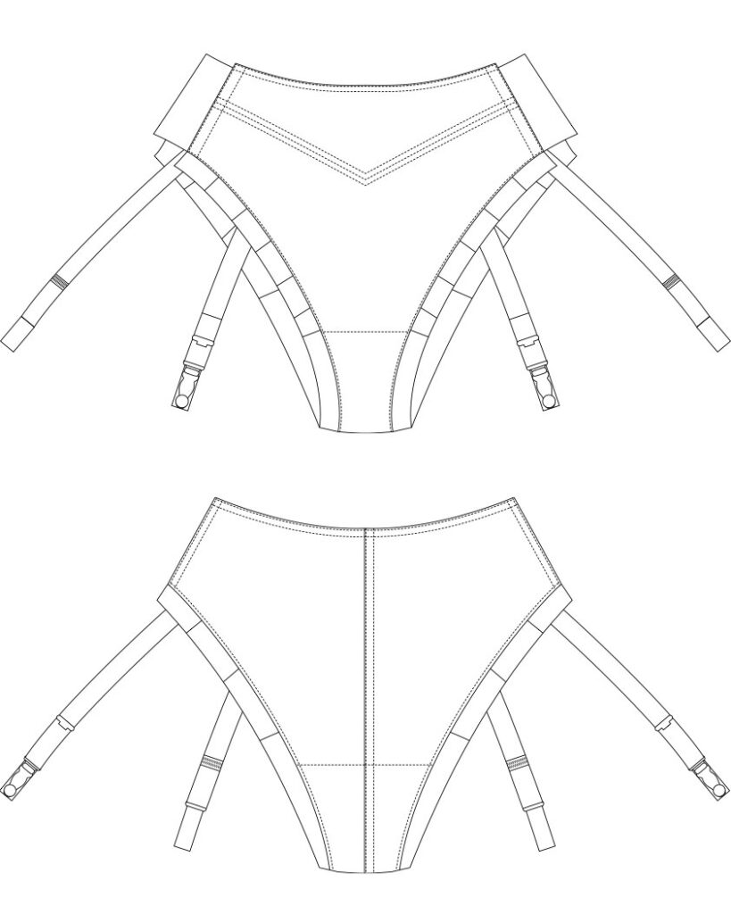 1950s High Leg Knickers. Technical Illustrations by Karolina Laskowska. The Underpinnings Museum