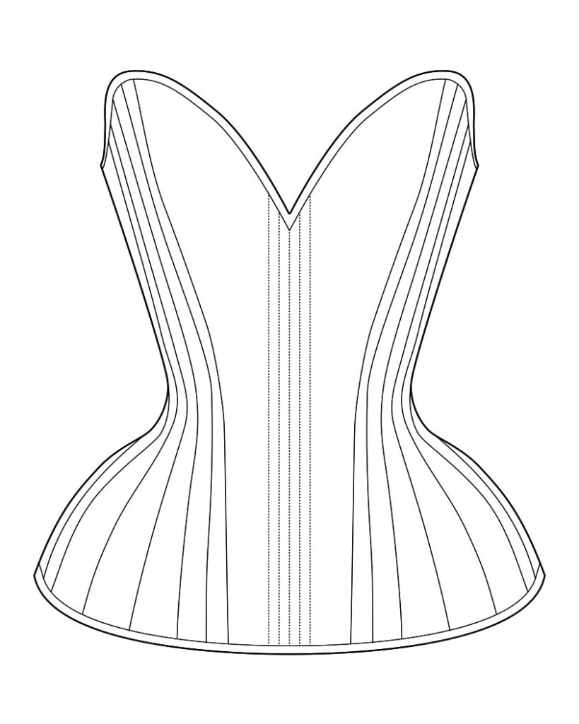 'Bird's Wing' Overbust Corset by Sparklewren. Technical Illustration by Karolina Laskowska. The Underpinnings Museum