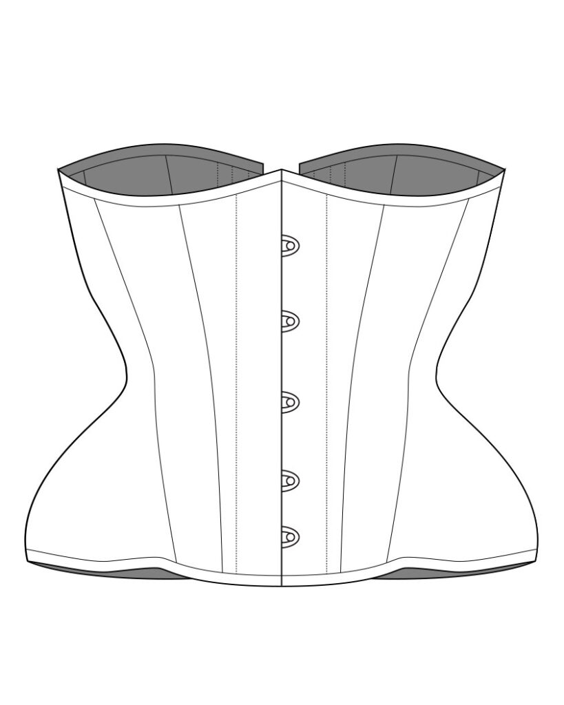 Curvy Underbust Corset by Sparklewren. Technical Illustration by Karolina Laskowska. The Underpinnings Museum