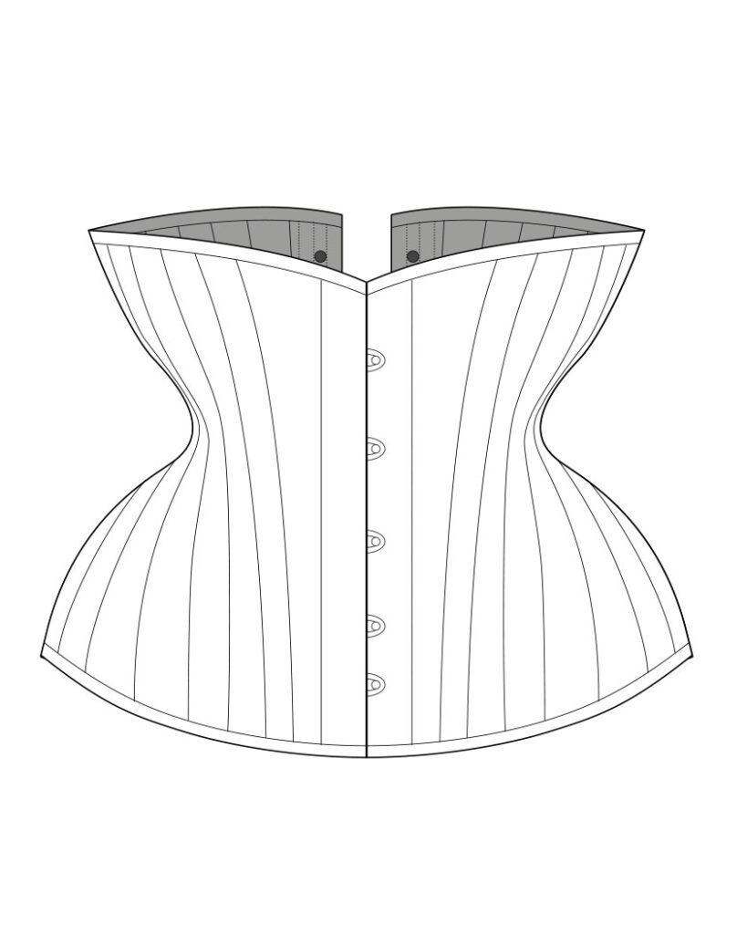 'Bird's Wing' Underbust Corset by Sparklewren. Technical Illustration by Karolina Laskowska. The Underpinnings Museum