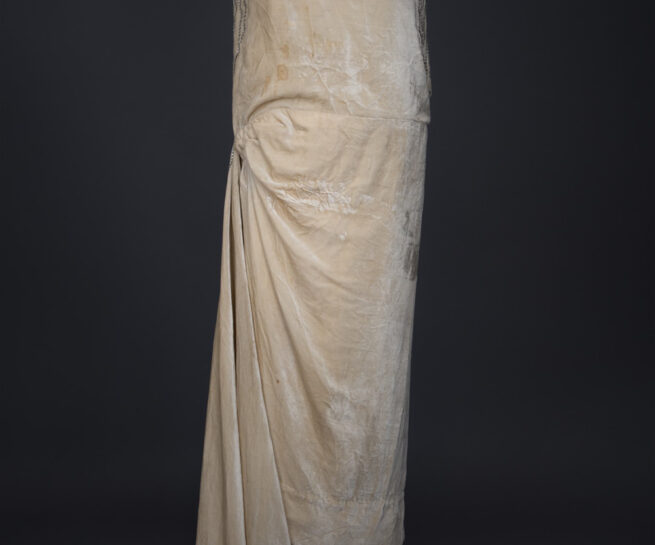 Ivory Velvet Beaded Evening Gown By House Of Worth, c, 1920, France. Photography by Tigz Rice. The Underpinnings Museum