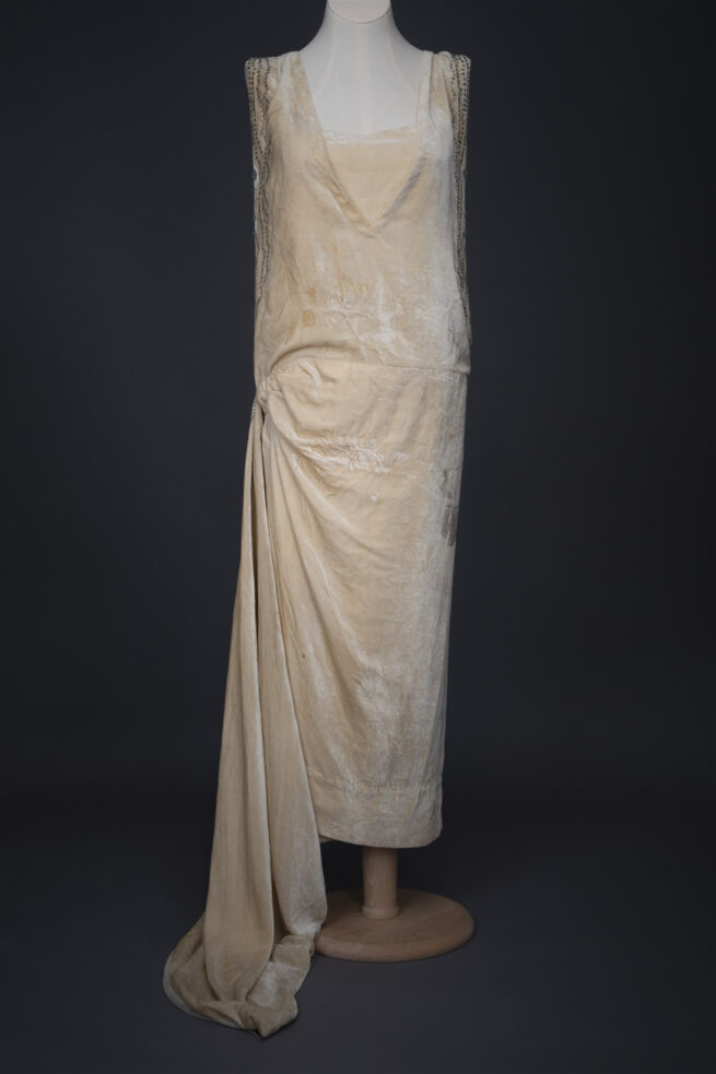 Ivory Velvet Beaded Evening Gown By House Of Worth, c, 1920, France. Photography by Tigz Rice. The Underpinnings Museum