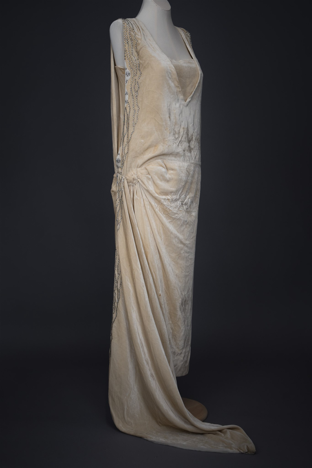 Ivory Velvet Beaded Evening Gown By House Of Worth, c, 1920, France. Photography by Tigz Rice. The Underpinnings Museum