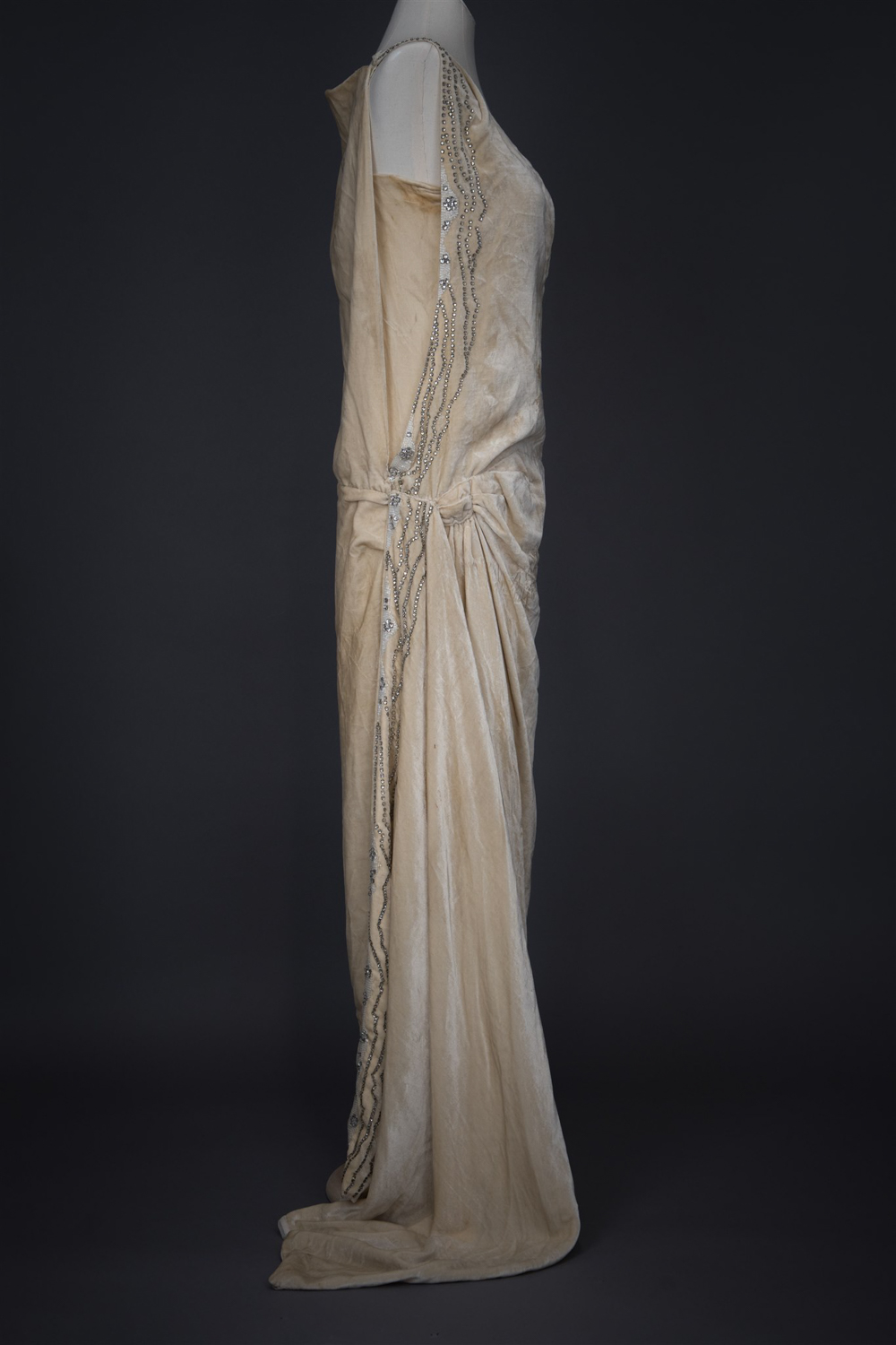 Ivory Velvet Beaded Evening Gown By House Of Worth, c, 1920, France. Photography by Tigz Rice. The Underpinnings Museum