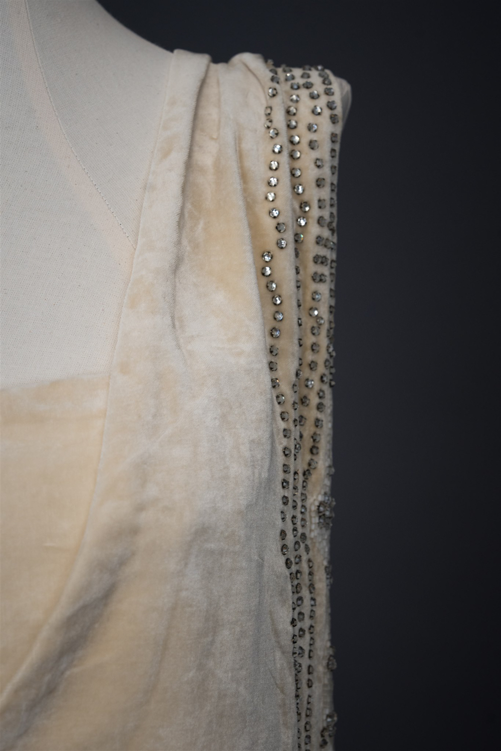 Ivory Velvet Beaded Evening Gown By House Of Worth, c, 1920, France. Photography by Tigz Rice. The Underpinnings Museum