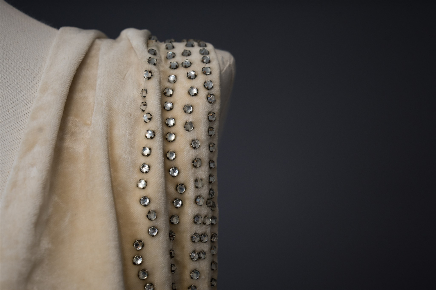 Ivory Velvet Beaded Evening Gown By House Of Worth, c, 1920, France. Photography by Tigz Rice. The Underpinnings Museum