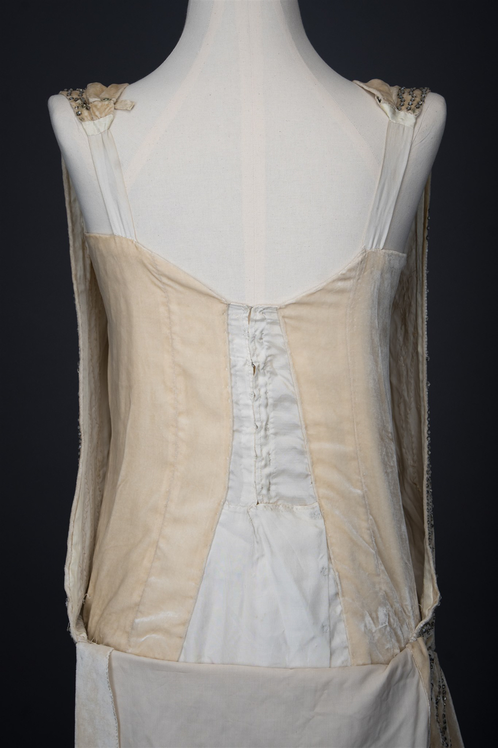 Ivory Velvet Beaded Evening Gown By House Of Worth, c, 1920, France. Photography by Tigz Rice. The Underpinnings Museum