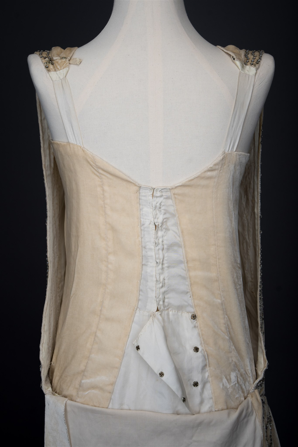 Ivory Velvet Beaded Evening Gown By House Of Worth, c, 1920, France. Photography by Tigz Rice. The Underpinnings Museum