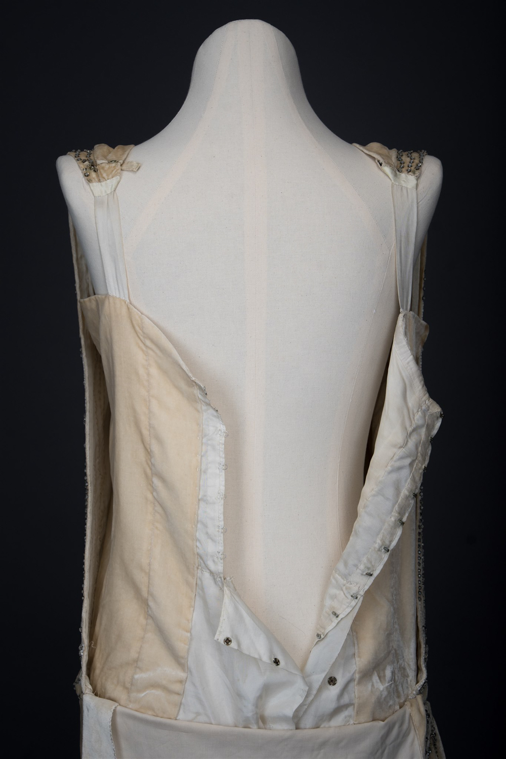 Ivory Velvet Beaded Evening Gown By House Of Worth, c, 1920, France. Photography by Tigz Rice. The Underpinnings Museum
