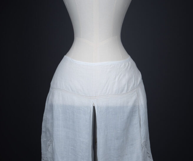 Hand Stitched Cotton Lawn Open Drawers With Valenciennes Lace & Pin Tucks, c. 1900s. Photography by Tigz Rice. The Underpinnings Museum.