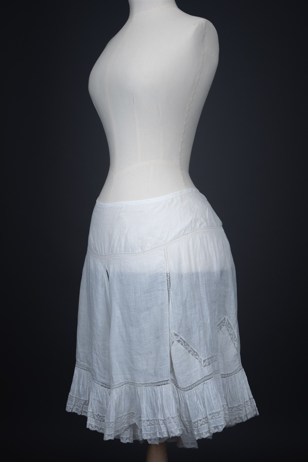 Hand Stitched Cotton Lawn Open Drawers With Valenciennes Lace & Pin Tucks, c. 1900s. Photography by Tigz Rice. The Underpinnings Museum.