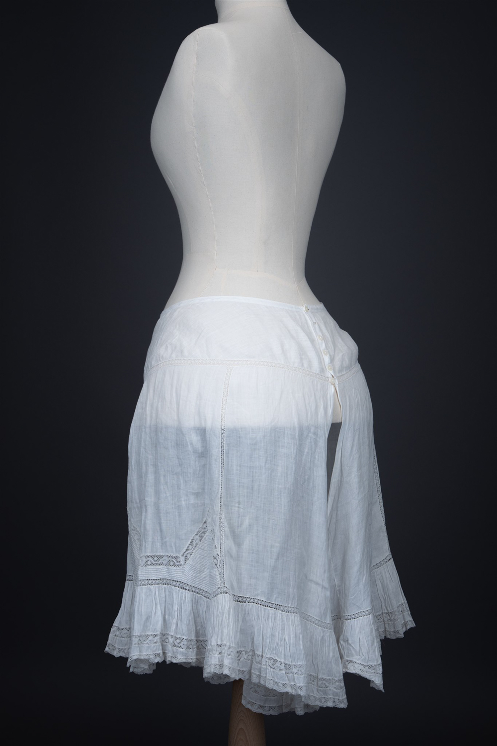 Hand Stitched Cotton Lawn Open Drawers With Valenciennes Lace & Pin Tucks, c. 1900s. Photography by Tigz Rice. The Underpinnings Museum.