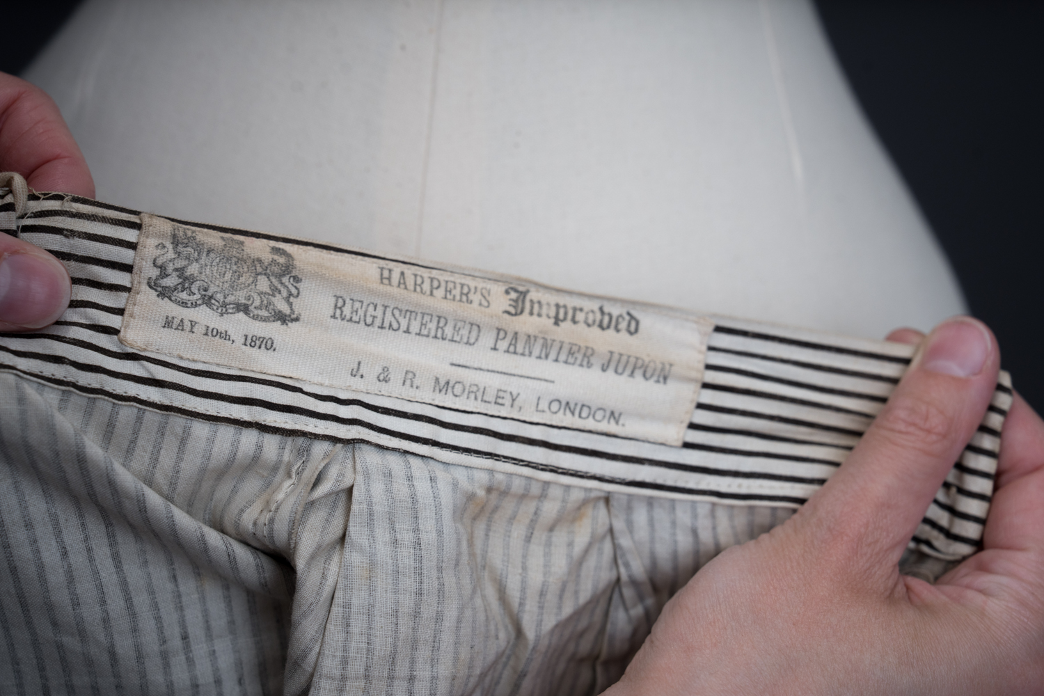 'Harper's Improved Pannier Jupon' Crinoline In Striped Black & White Cotton By J. & R. Morley London, c. 1870s, Great Britain. The Underpinnings Museum. Photography by Tigz Rice.