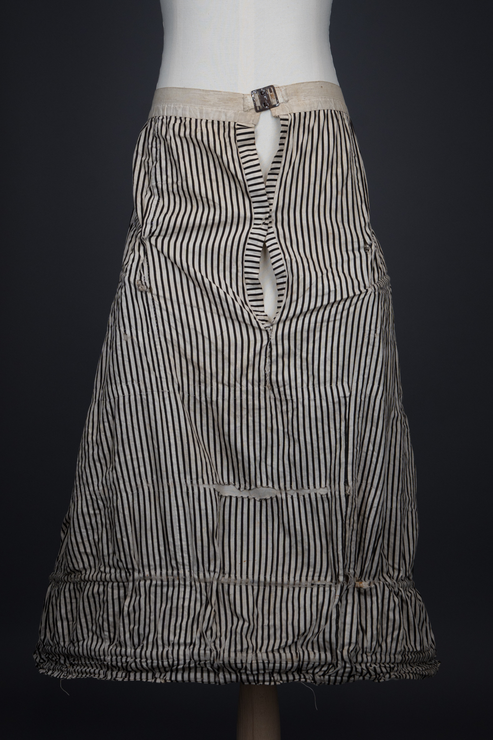 'Harper's Improved Pannier Jupon' Crinoline In Striped Black & White Cotton By J. & R. Morley London, c. 1870s, Great Britain. The Underpinnings Museum. Photography by Tigz Rice.