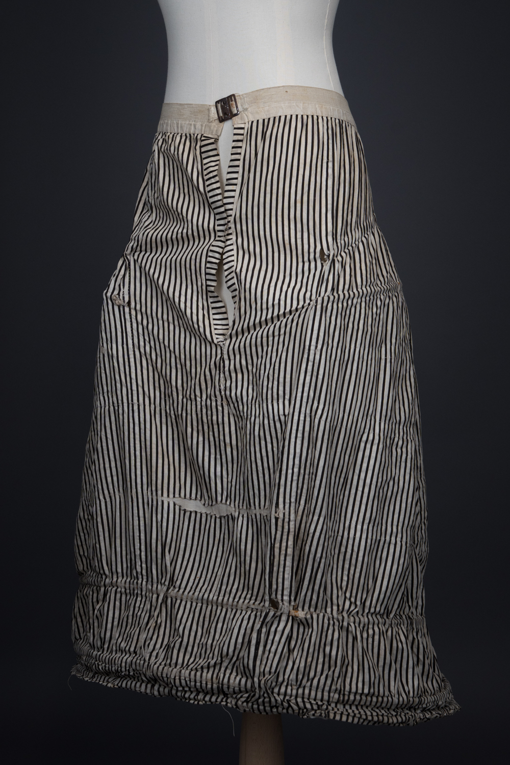 'Harper's Improved Pannier Jupon' Crinoline In Striped Black & White Cotton By J. & R. Morley London, c. 1870s, Great Britain. The Underpinnings Museum. Photography by Tigz Rice.