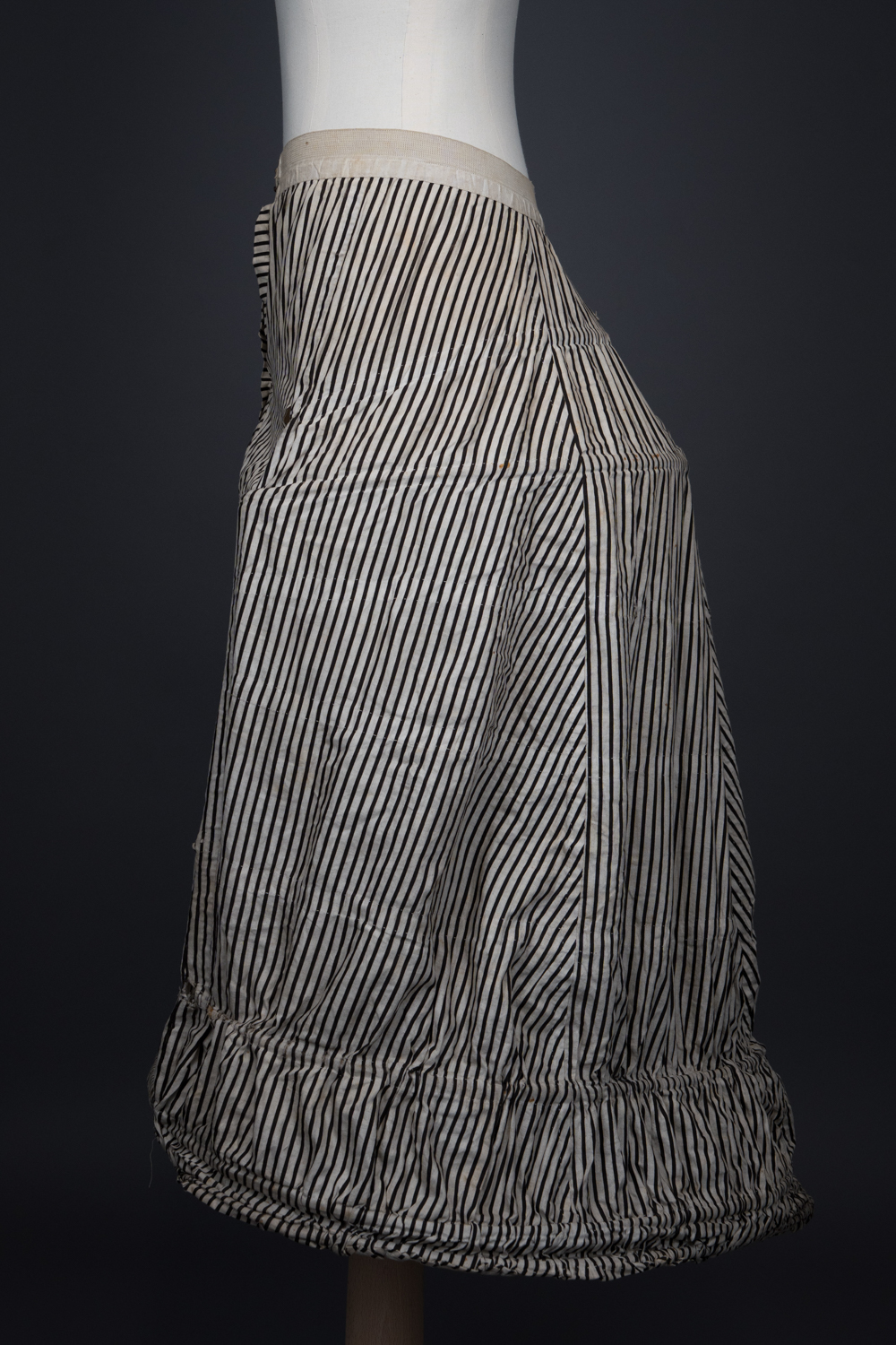 'Harper's Improved Pannier Jupon' Crinoline In Striped Black & White Cotton By J. & R. Morley London, c. 1870s, Great Britain. The Underpinnings Museum. Photography by Tigz Rice.