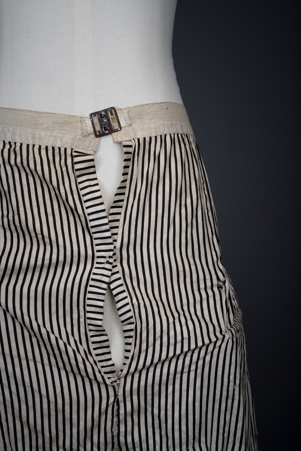 'Harper's Improved Pannier Jupon' Crinoline In Striped Black & White Cotton By J. & R. Morley London, c. 1870s, Great Britain. The Underpinnings Museum. Photography by Tigz Rice.