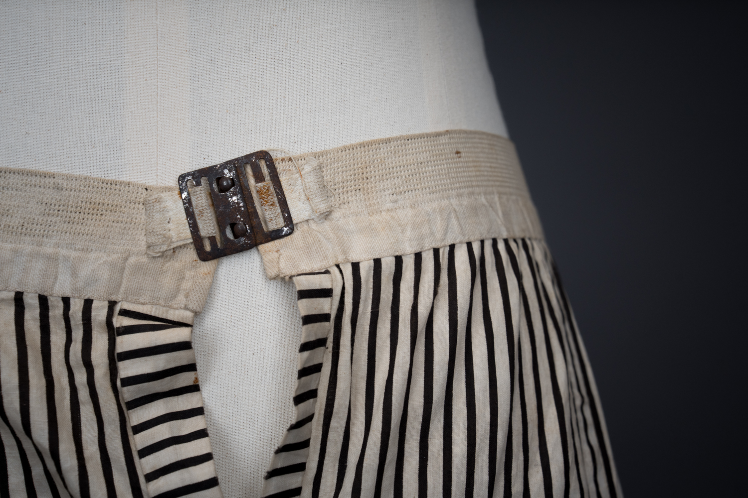'Harper's Improved Pannier Jupon' Crinoline In Striped Black & White Cotton By J. & R. Morley London, c. 1870s, Great Britain. The Underpinnings Museum. Photography by Tigz Rice.