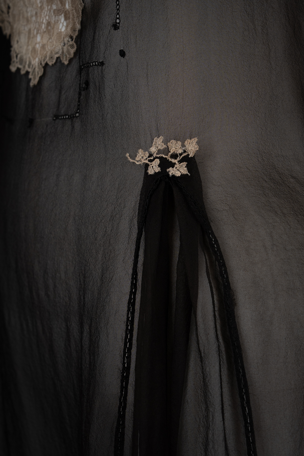 Black Silk Step In With Blonde Lace Appliqué By Chas A. Stevens & Bros, c. 1920s, USA. The Underpinnings Museum. Photography by Tigz Rice. Black Silk Step In With Blonde Lace Appliqué By Chas A. Stevens & Bros, c. 1920s, USA. The Underpinnings Museum. Photography by Tigz Rice.