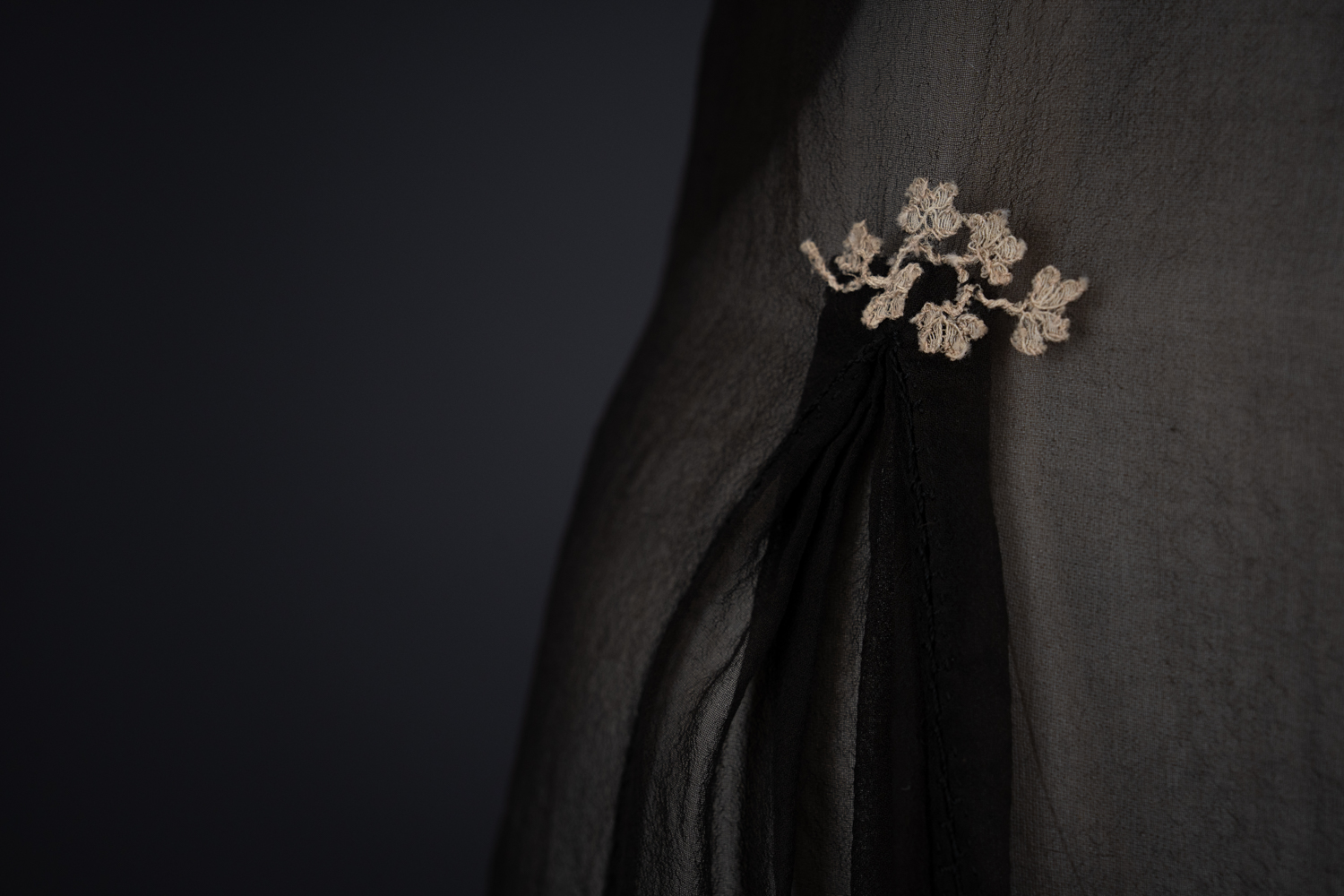 Black Silk Step In With Blonde Lace Appliqué By Chas A. Stevens & Bros, c. 1920s, USA. The Underpinnings Museum. Photography by Tigz Rice. Black Silk Step In With Blonde Lace Appliqué By Chas A. Stevens & Bros, c. 1920s, USA. The Underpinnings Museum. Photography by Tigz Rice.