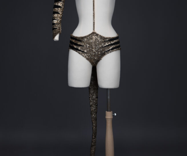 Tiger Sequinned Halter Knickers With Tail, Gauntlet & Hat By Erté, c. 1949, France. The Underpinnings Museum. Photography by Tigz Rice