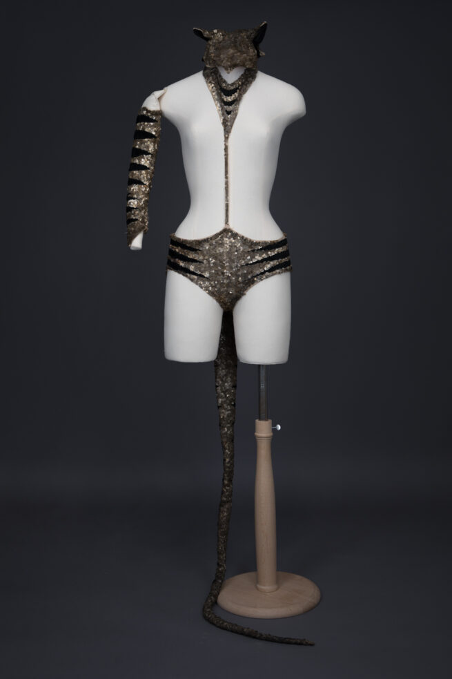 Tiger Sequinned Halter Knickers With Tail, Gauntlet & Hat By Erté, c. 1949, France. The Underpinnings Museum. Photography by Tigz Rice