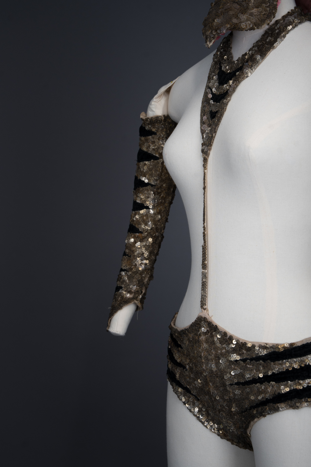 Tiger Sequinned Halter Knickers With Tail, Gauntlet & Hat By Erté, c. 1949, France. The Underpinnings Museum. Photography by Tigz Rice