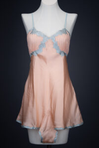 Peach Satin & Blue Silk Appliqué Teddy By Fenwick Ltd, c. 1930s, Great Britain. The Underpinnings Museum. Photography by Tigz Rice.