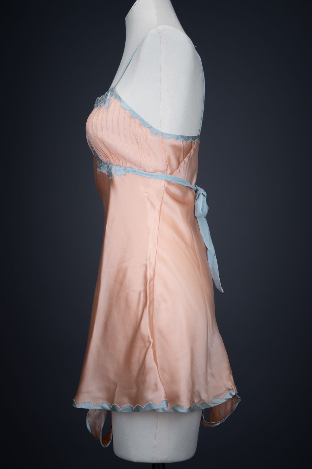Peach Satin & Blue Silk Appliqué Teddy By Fenwick Ltd, c. 1930s, Great Britain. The Underpinnings Museum. Photography by Tigz Rice.