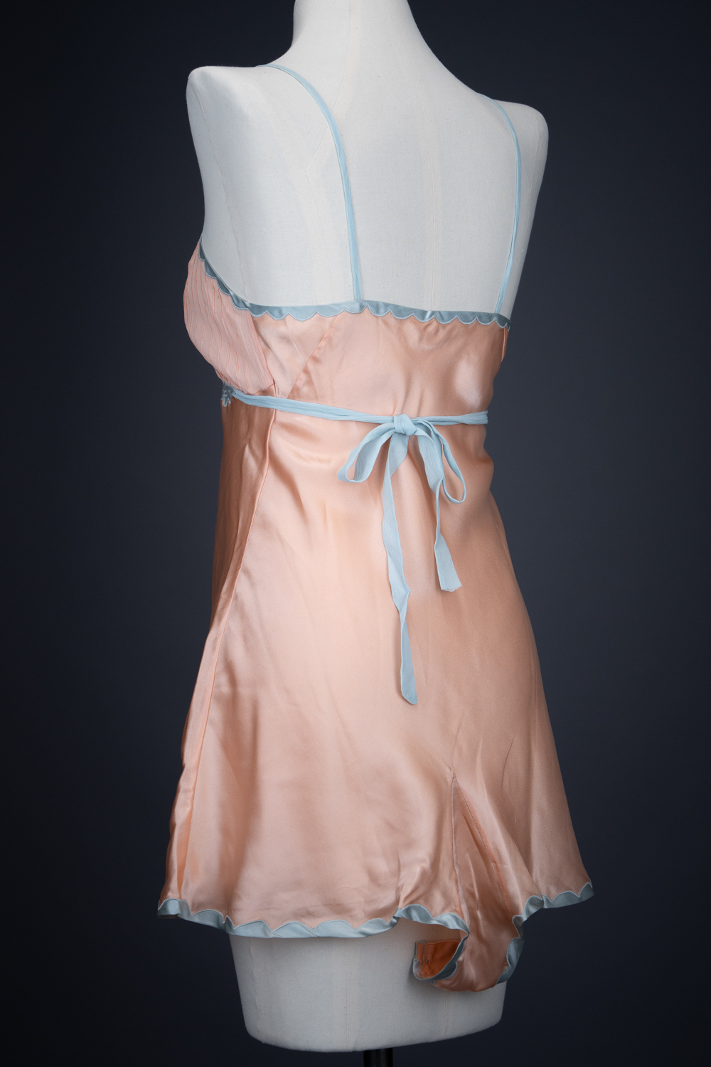 Peach Satin & Blue Silk Appliqué Teddy By Fenwick Ltd, c. 1930s, Great Britain. The Underpinnings Museum. Photography by Tigz Rice.