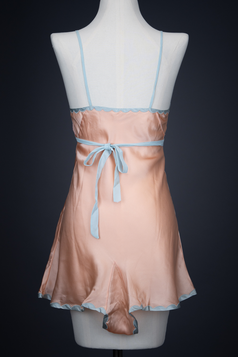Peach Satin & Blue Silk Appliqué Teddy By Fenwick Ltd, c. 1930s, Great Britain. The Underpinnings Museum. Photography by Tigz Rice.