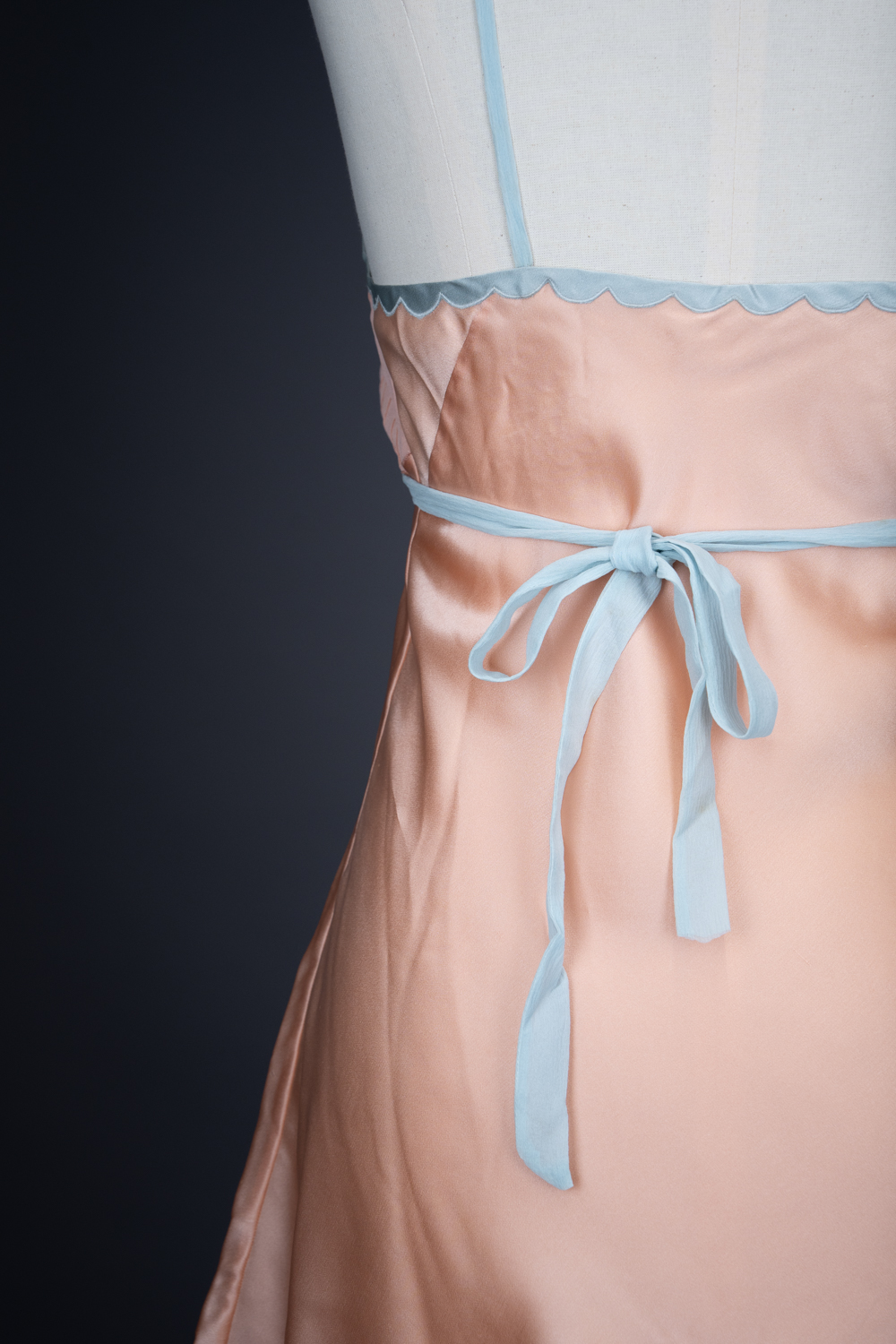 Peach Satin & Blue Silk Appliqué Teddy By Fenwick Ltd, c. 1930s, Great Britain. The Underpinnings Museum. Photography by Tigz Rice.