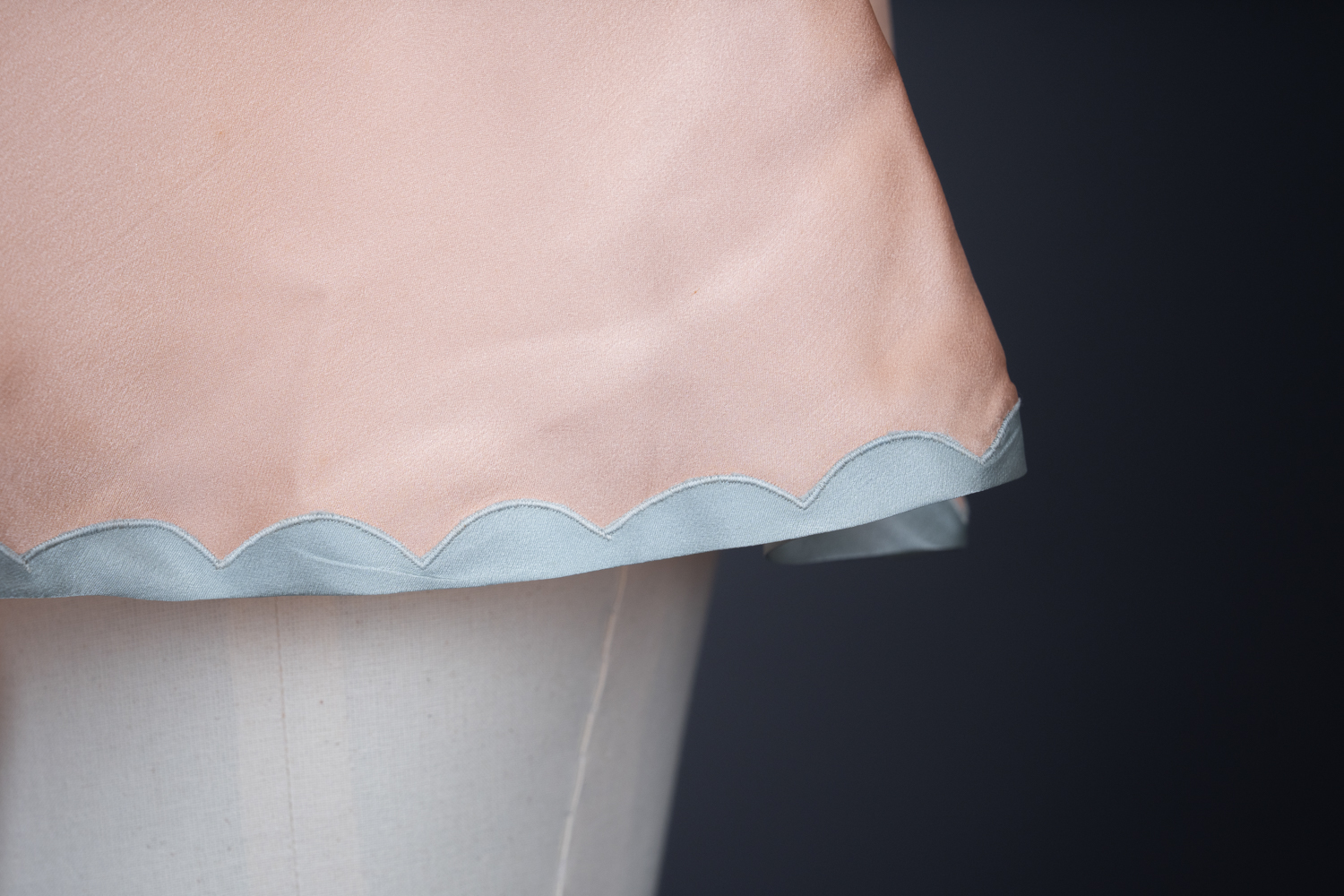 Peach Satin & Blue Silk Appliqué Teddy By Fenwick Ltd, c. 1930s, Great Britain. The Underpinnings Museum. Photography by Tigz Rice.