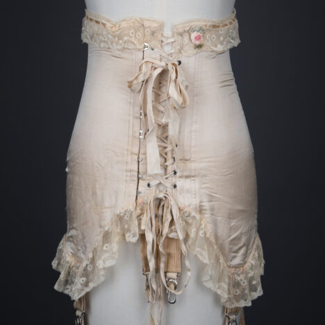 Silk Front-Lacing Corset With Lace Trim By Gossard, c. 1920s, USA. Photography by Tigz Rice. The Underpinnings Museum.