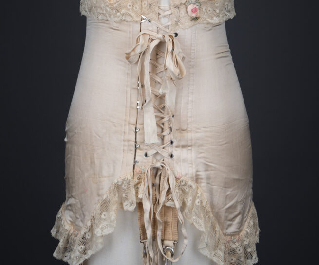 Silk Front-Lacing Corset With Lace Trim By Gossard, c. 1920s, USA. Photography by Tigz Rice. The Underpinnings Museum.