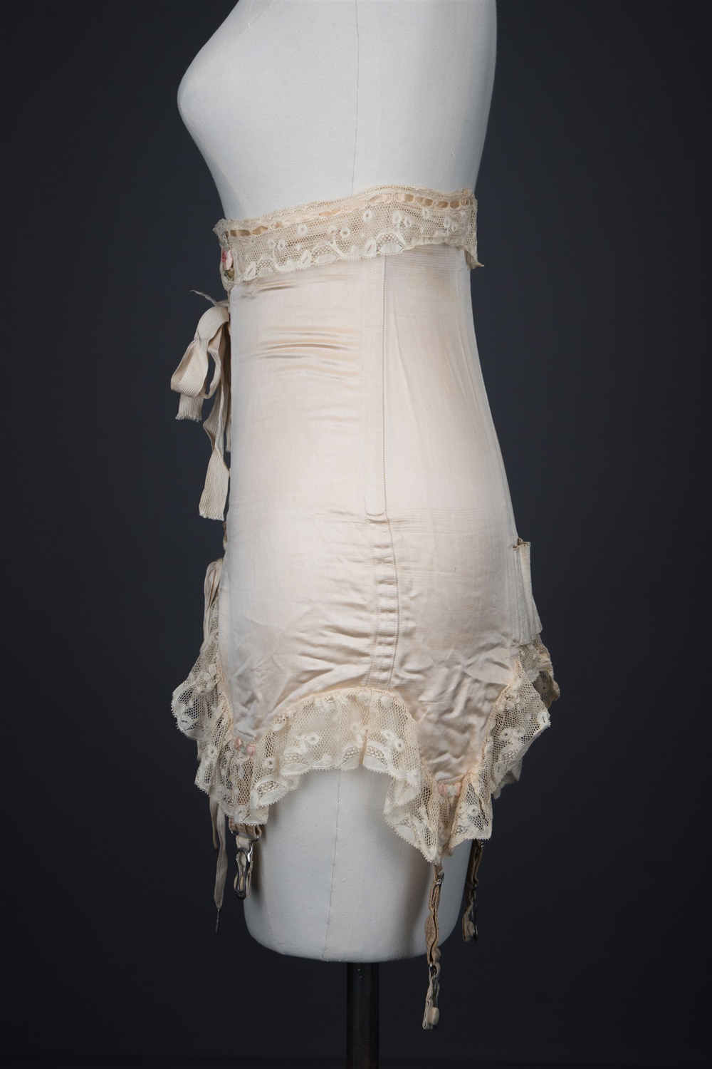 Silk Front-Lacing Corset With Lace Trim By Gossard, c. 1920s, USA. Photography by Tigz Rice. The Underpinnings Museum.