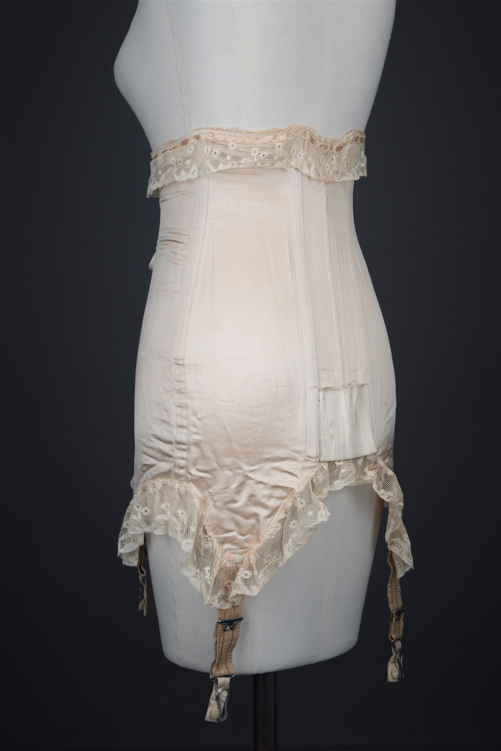 Silk Front-Lacing Corset With Lace Trim By Gossard, c. 1920s, USA. Photography by Tigz Rice. The Underpinnings Museum.