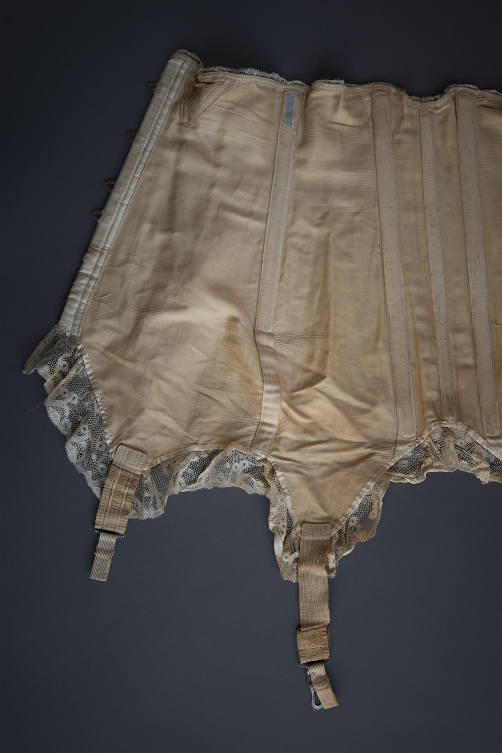 Silk Front-Lacing Corset With Lace Trim By Gossard, c. 1920s, USA. Photography by Tigz Rice. The Underpinnings Museum.