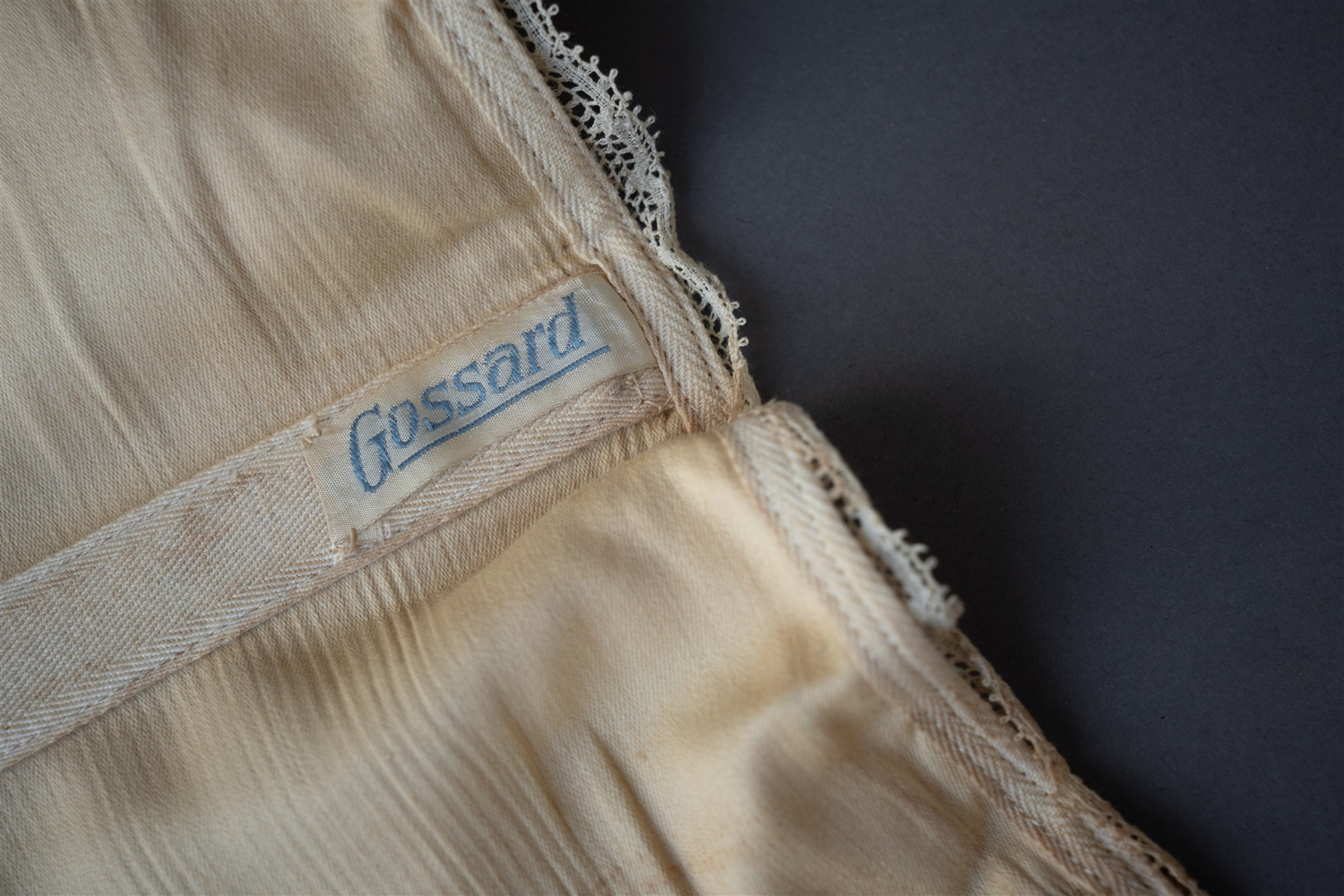 Silk Front-Lacing Corset With Lace Trim By Gossard, c. 1920s, USA. Photography by Tigz Rice. The Underpinnings Museum.