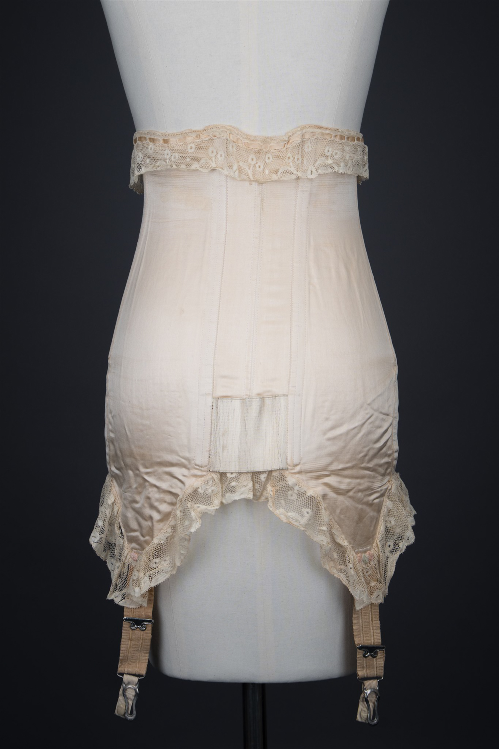 Silk Front-Lacing Corset With Lace Trim By Gossard, c. 1920s, USA. Photography by Tigz Rice. The Underpinnings Museum.