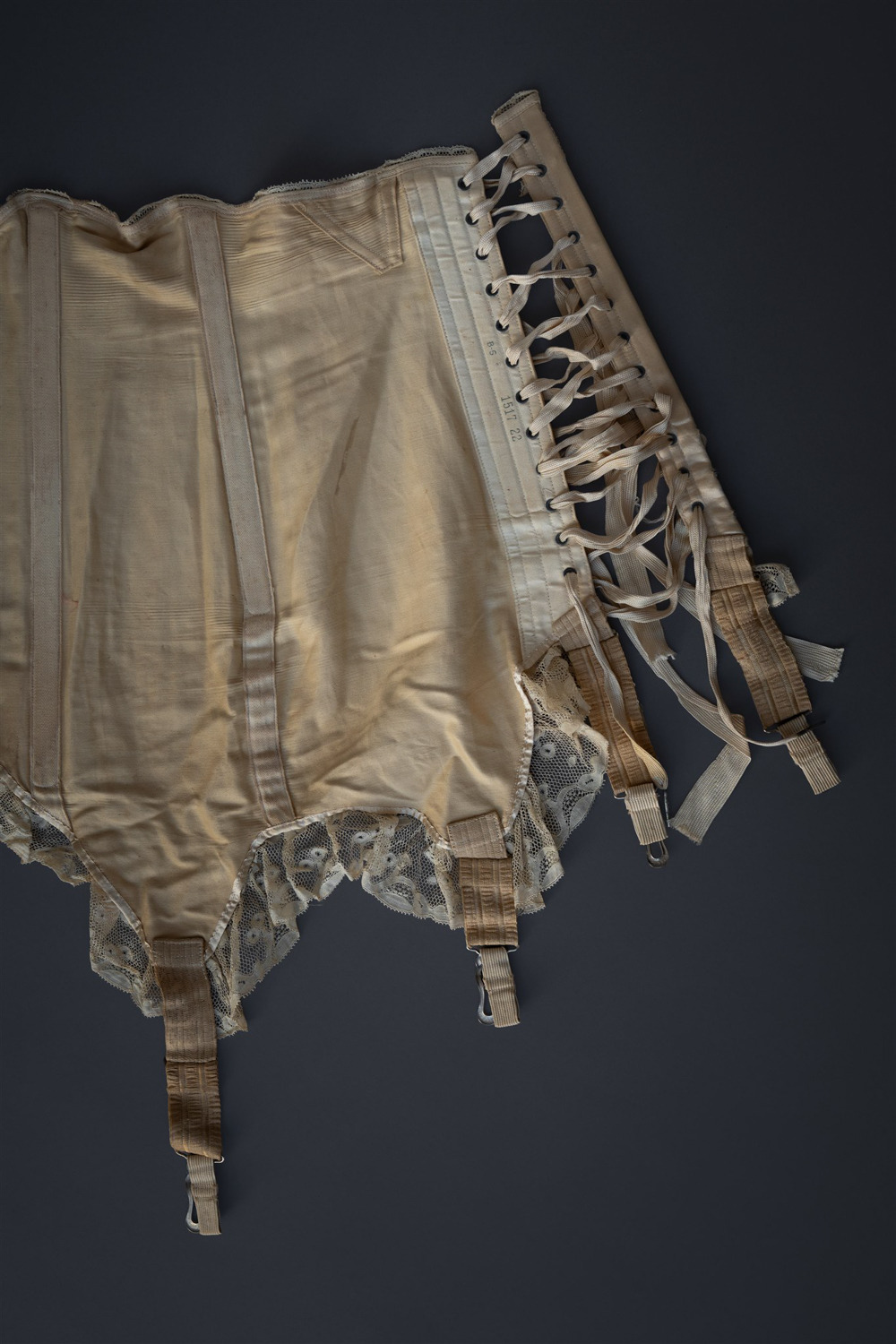 Silk Front-Lacing Corset With Lace Trim By Gossard, c. 1920s, USA. Photography by Tigz Rice. The Underpinnings Museum.