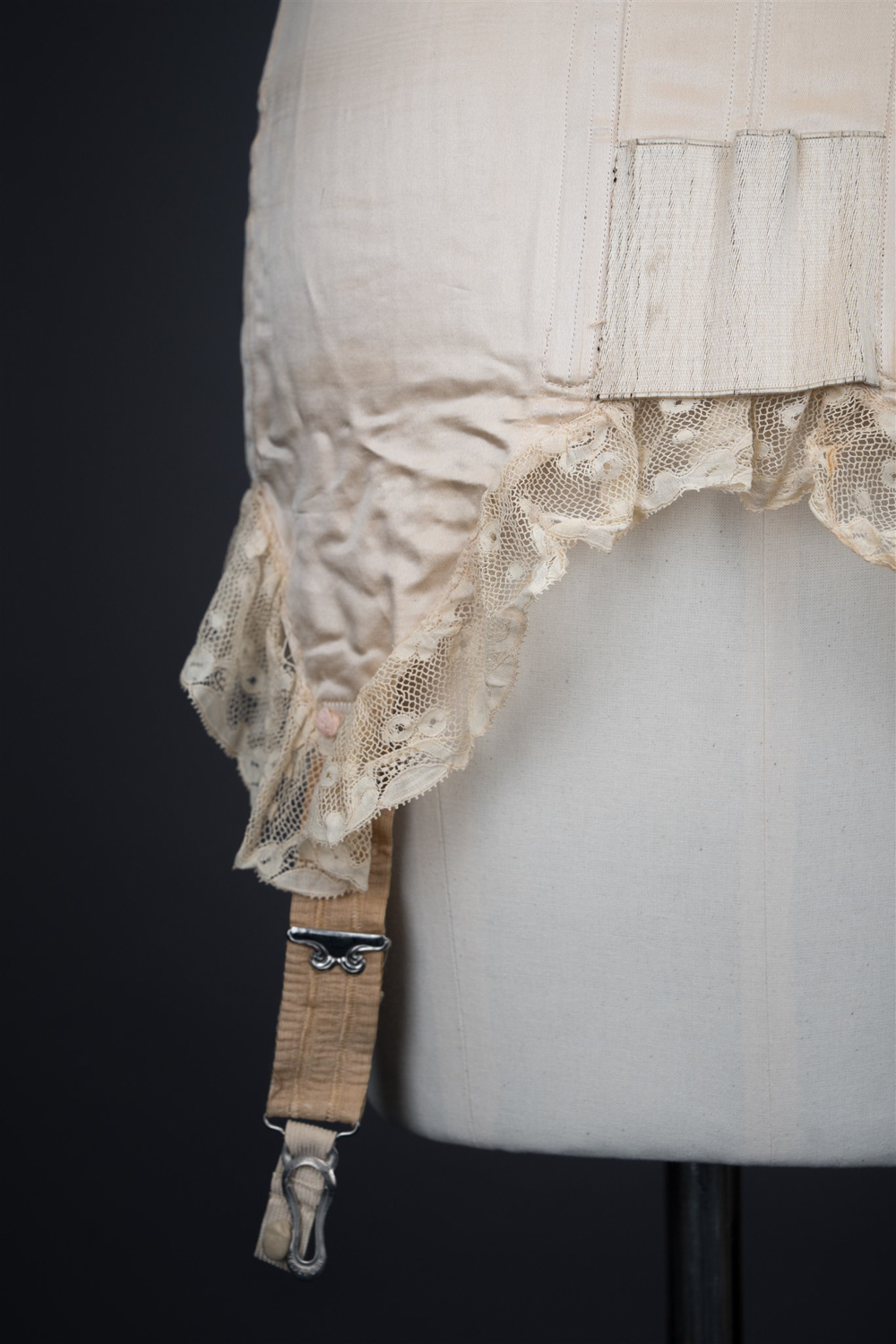 Silk Front-Lacing Corset With Lace Trim By Gossard, c. 1920s, USA. Photography by Tigz Rice. The Underpinnings Museum.