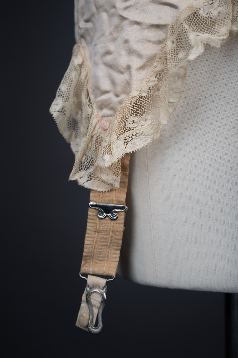Silk Front-Lacing Corset With Lace Trim By Gossard, c. 1920s, USA. Photography by Tigz Rice. The Underpinnings Museum.