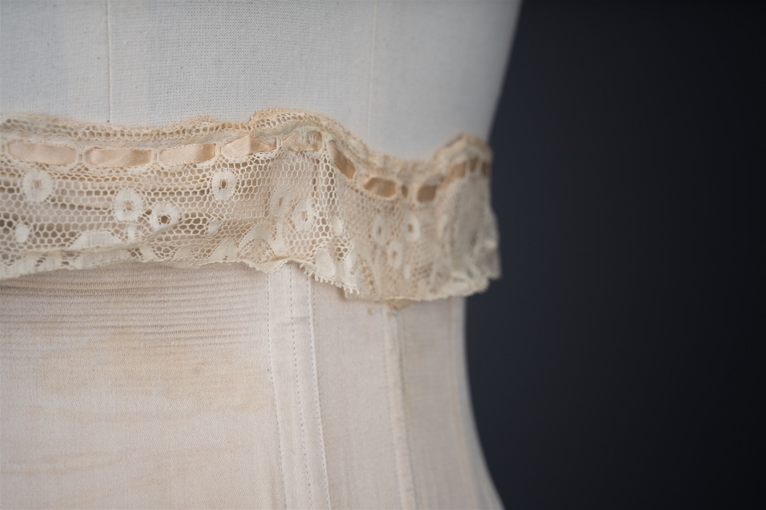 Silk Front-Lacing Corset With Lace Trim By Gossard, c. 1920s, USA. Photography by Tigz Rice. The Underpinnings Museum.