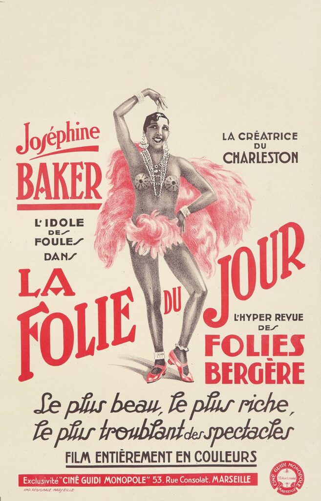 Joséphine Baker, la créatrice du Charleston, l'idole des foules, dans La Folie du jour, l'hyper-revue des Folies Bergère, poster, c. 1927. Via Wikimedia Commons.
