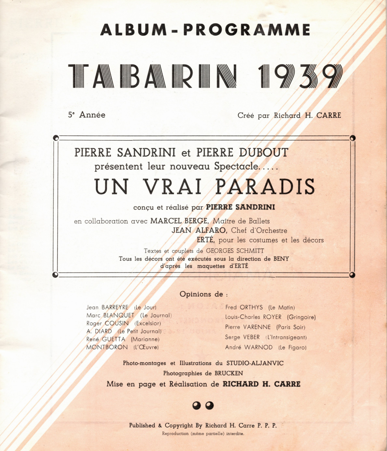 'Un Vrai Paradis' 1939 Programme By Le Bal Tabarin, France. The Underpinnings Museum