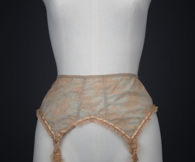 Beige Lace & Eau De Nil Nylon Suspender Belt By Marie Rose Lebigot
