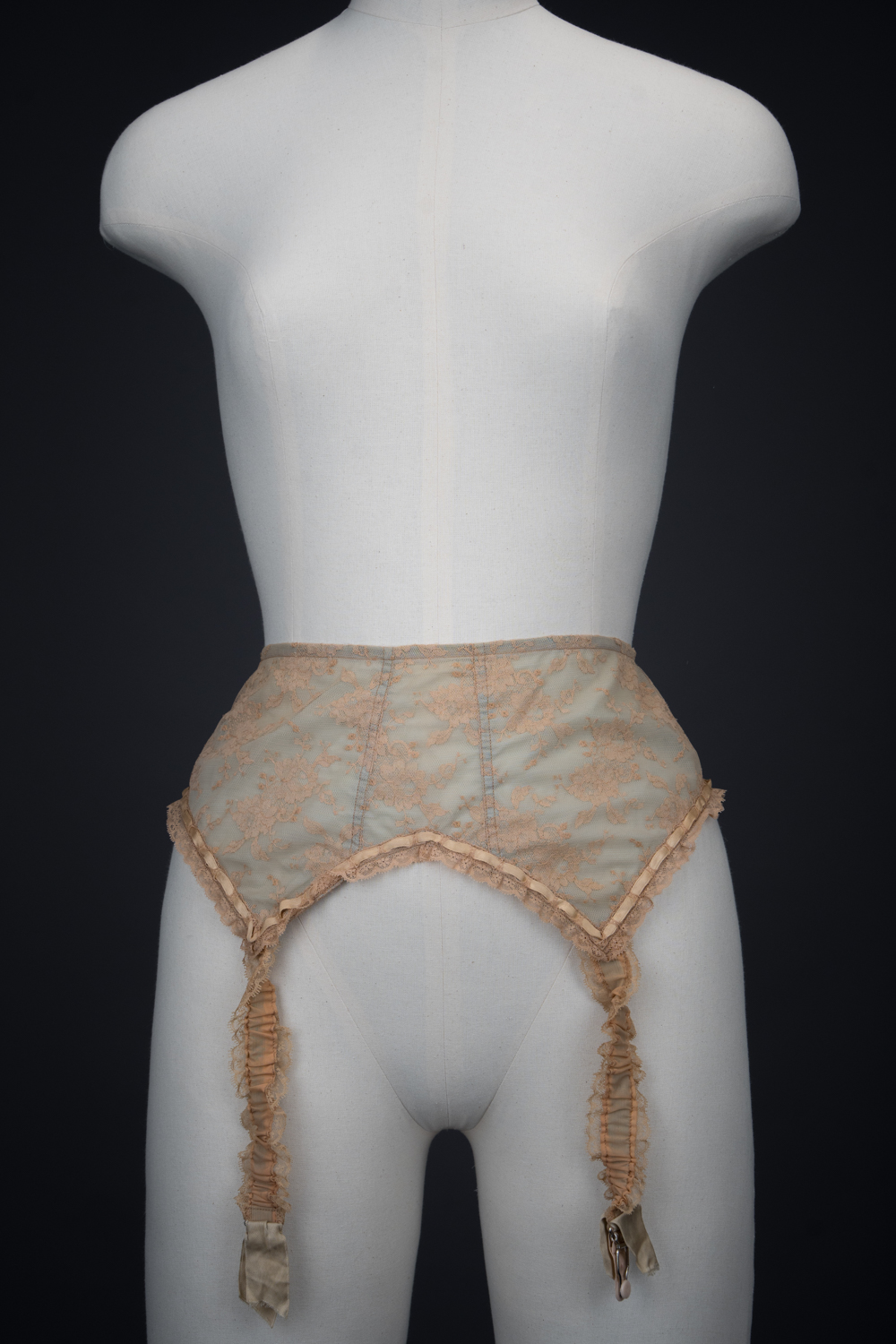 Beige Lace & Eau De Nil Nylon Suspender Belt By Marie Rose Lebigot