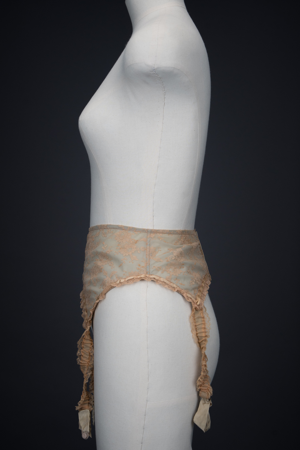 Beige Lace & Eau De Nil Nylon Suspender Belt By Marie Rose Lebigot