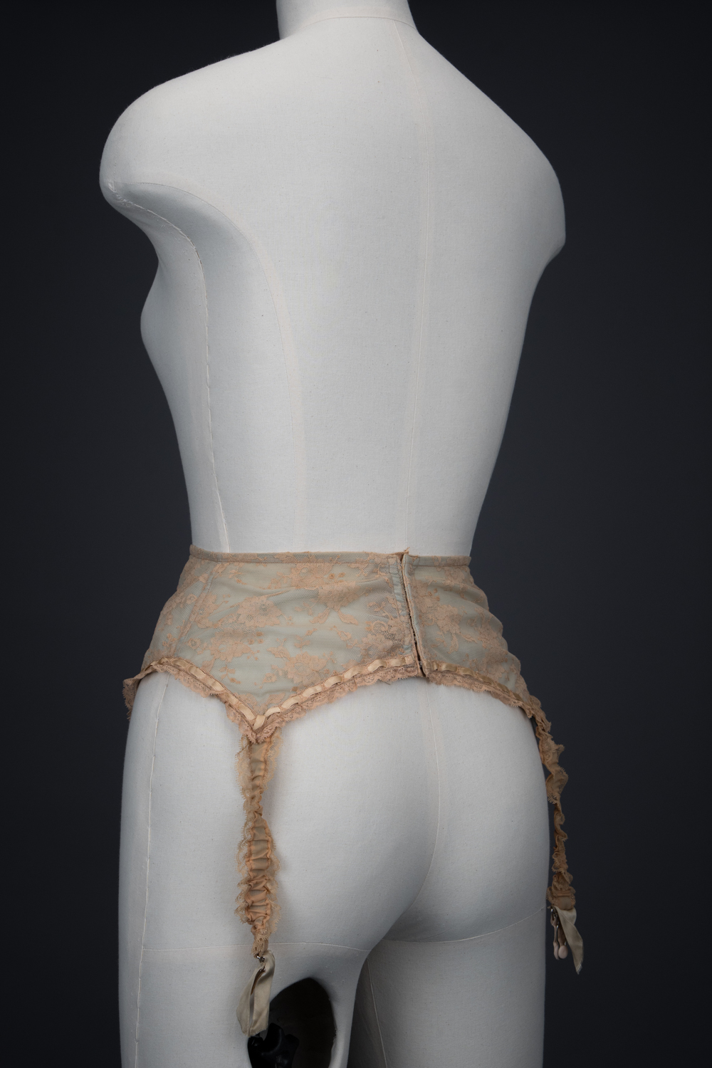 Beige Lace & Eau De Nil Nylon Suspender Belt By Marie Rose Lebigot